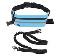 Collar de Perro Manos Libres con riñonera, Correa elástica para la Cintura para Perros, Correa Reflectante de Nylon Manos Libres con cinturón Ajustable y Bolsillos de (Azul Claro)