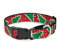 Collar de Perro Martingale Buckle-Down árboles de Navidad/Estrellas, Rojo/Blanco/Verde, 2,5 cm de Ancho, Cuello Grande de 38 a 66 cm