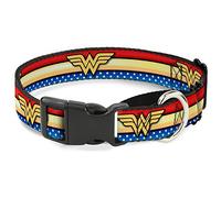 Collar de Perro Martingale Buckle-Down Wonder Woman Logo Stripe/Stars, Color Rojo/Dorado/Azul/Blanco, 3,81 cm/16-23/mediano