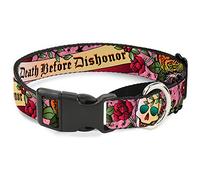 Collar de Perro Martingale con Hebilla Death Before Dishonor Rosa, 2,5 x 28 x 43 cm, tamaño Mediano