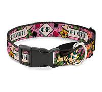 Collar de Perro Martingale de Buckle-Down Death or Glory Pink, 3,81 x 40,64 cm / Mediano