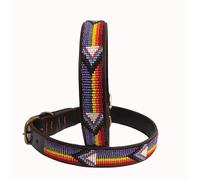 Collar de perro mediano de cuero con cuentas, tamaño del cuello: 38-44 cm, ancho de 2 cm y 3 cm, cuentas ("Pride", 15-17 pulgadas de ancho)