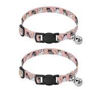 Collar de perro pequeño con campana, diseño de gatos de dibujos animados, color blanco y negro, 2 unidades, longitud ajustable de 10.6 a 17.1 pulgadas