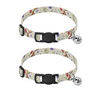 Collar de perro pequeño con mariposas coloridas y flores silvestres, color beige, paquete de 2 collares para gatos pequeños, ajustables de 10.6 a 17.1 pulgadas