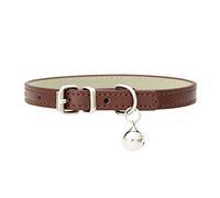 Collar de perro pequeño marrón con campana, collar de gato de piel sintética con campana, collares suaves para perros pequeños, hebilla ajustable para taza de té pequeña, XXS, extra pequeño, macho