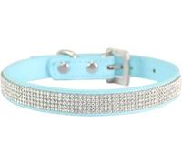 Collar de Perro Personalizado con Diamantes imitación, Bonito y Deslumbrante, Hebilla Metal Ajustable(Light Blue,S)