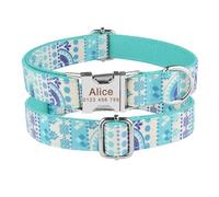 Collar de Perro Personalizado con Grabado Impreso y Etiqueta de identificación con Nombre y Flores, Collar de Nailon Grabado(Blue 1,XS 22-31cm)