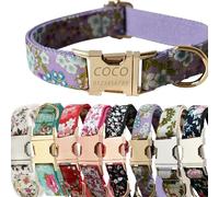 Collar de Perro Personalizado con Hebilla de Metal grabada con un Lindo diseño Floral - Nombre y número de teléfono Personalizados - Ajustable Collar de Perro Personalizado (púrpura, M)