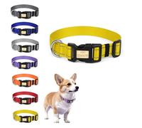 Collar de perro personalizado con nombre grabado, collares reflectantes ajustables para mascotas con hebilla de metal (amarillo, longitud L: 15.7-23.6 pulgadas)