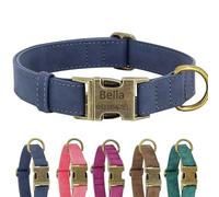 Collar de Perro Personalizado de Cuero Suave, Duradero y Resistente con Hebilla de Metal de Liberación Rápida, Ajustable, de Piel Sintética para Razas Pequeñas, Medianas y Grandes (Azul L)