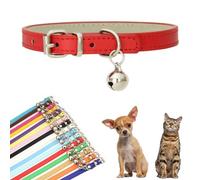 Collar de perro rojo XXS con campana, collar de gatito de piel sintética con campanas de poliuretano, collares básicos para perros XXS, XS, S, S, M, mascotas, machos, gatos pequeños, animales