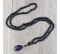 Collar de piedra arenisca azul brillante con 108 cuentas hecho a mano con colgante de gota de piedra natural anudada, collares de yoga para mujeres y hombres, joyería de regalo, collar