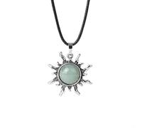 Collar de piedra, colgante de flor de sol vintage, collar de cristal de piedra natural, obsidiana de aventurina verde redonda, joyería de moda para hombres y mujeres, collar de aventurina, talla ú