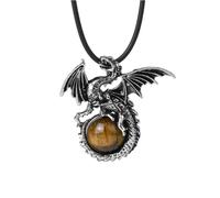 Collar de piedra: collar de cristal de dragón de ala vintage para hombres y mujeres, piedra natural, gema redonda, cristales, colgantes de obsidiana, joyería, cadena de ojo de tigre, talla única