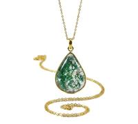 Collar de piedra de lodolita natural en forma de pera, color verde, corte liso, 27x20 mm, con cadena de cable de 45 cm (18"), dije, joyería curativa hecha a mano, accesorios de astrología |L_GMYP_0556