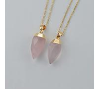 Collar de piedra en forma de cono con cadena en tono dorado Regalo de joyería de cristal de roca para madre hija-cuarzo rosa