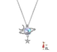 Collar de Piedra Lunar para Mujer con Colgante de Saturno, Estrella y Luna - Joyería y Regalos para Mujeres y Niñas