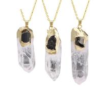 Collar de piedra: piedra natural cruda, collar con colgante de cristal blanco para hombres y mujeres, colgante de varita de pilar de prisma de cuarzo, joyería, color, entrega aleatoria, 1 pieza, ca