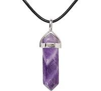 Collar de piel auténtica con colgante de piedra preciosa natural para Reiki Chakra de 45,7 cm