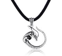 Collar de piel con colgante de DonDon, colgante de acero inoxidable y piedra negra con diseño de Alien, 50 cm, con bolsa de terciopelo