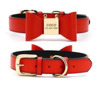 Collar de piel sintética suave con lazo para perro pequeño, collar personalizado con nombre de perro, collar de identificación antipérdida, para chihuahua, bulldog francés, pug, labrador, rojo, S