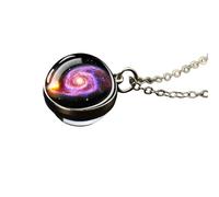 Collar de Planeta de Accesorios para Mujeres y Hombres, Collar del Sistema Solar Universo Espacio Luna Luna Sola Tierra Collar de Vaso de Vidrio de Dos Lados, Colgante de Galaxia con Cadena