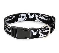 Collar de plástico para Perro con Clip de Pesadilla Antes de Navidad, Cero Expresiones Negro y Blanco de 15 a 26 Pulgadas de Ancho