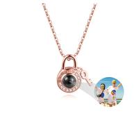 Collar de plata 925 con forma de llave, colgante de proyección de fotos personalizado, regalos femeninos para niñas, joyería de memoria para el día de San Valentín (oro rosa)
