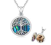 Collar de plata con medallón de árbol de la vida para mujer, colgante de concha de abulón que sostiene un collar con imagen fotográfica para hombres y mujeres, cadena de 18 ", regalos de joyería
