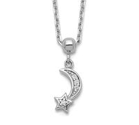 Collar de plata de ley 925 chapada en rodio con circonita cúbica de imitación de diamante de imitación de luna y estrella celestial con extensión de 5 centímetros, 41 cm de ancho, regalo de joyería