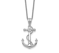 Collar de plata de ley 925 chapada en rodio de 15,9 mm, circonita cúbica de imitación con diamante de imitación My Mother My Nautical Ship Mariner, ancla de 46 cm, regalo de joyería para mamá, talla