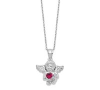 Collar de plata de ley 925 chapada en rodio de 17,4 mm, con circonita cúbica religiosa de julio, ángel de la guarda de 46 cm, regalo de joyería para mamá, talla única, Zirconia cúbica Gema Metal