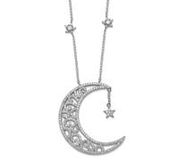 Collar de plata de ley 925 chapada en rodio pulido con circonita cúbica de imitación de diamante de imitación de luna y estrellas celestiales de 46 cm, regalo de joyería para mamá, talla única