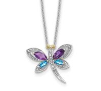 Collar de plata de ley 925 chapado en rodio de 14 quilates con topacio Amy Bl de diámetro y libélula con 2 collares de extensión de 46 cm, regalo de joyería para mamá, talla única, Gema Metal Piedra