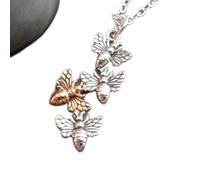 Collar de plata de ley 925 con 4 abejas en racimo. Cuatro abejas en cascada. Abeja de bronce. Pequeño dije de insecto de la naturaleza. Delicadas abejas. Regalo para jardineros | Con cadena de 45