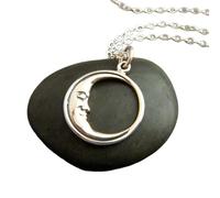 Collar de plata de ley 925 con cara de luna creciente y dije de luna plateada, diseño de astrología celestial, pequeño y delicado colgante para uso diario | Cadena de 45 cm | Chapado en plata |