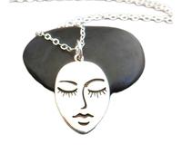 Collar de plata de ley 925 con cara de serenidad, pequeño colgante zen tranquilo, amuleto de meditación, joyería bohemia, espiritual, yoga, yogui, para uso diario | Con cadena de 45 cm | Chapado en