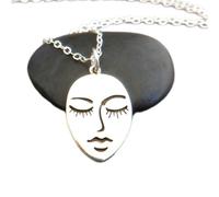 Collar de plata de ley 925 con cara de serenidad, pequeño colgante zen tranquilo, amuleto de meditación, joyería bohemia, yoga espiritual, yogui, uso diario|con cadena de 45 cm|chapado en plata|_3046