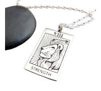 Collar de plata de ley 925 con carta del tarot, fuerza, león, rayo de sol, inteligencia, sol, espíritu, Halloween, adivinación, misticismo, espiritualidad|con cadena de 45 cm|chapado en plata|_2844