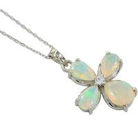 Collar de plata de ley 925 con colgante de halo de ópalo: piedra preciosa y acento de diamante, cadena de 18 - 6 x 4 mm, piedra natal de lágrima para mujer, elegancia atemporal