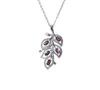Collar de plata de ley 925 con colgante de hoja de amatista, piedra preciosa púrpura ovalada vintage con detalles de circonita cúbica para mujer, elegantes regalos de joyería botánica para mujer