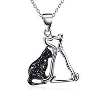 Collar de plata de ley 925 con colgante de perro y gato para mujer-Silver-One size