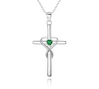 Collar de plata de ley 925 con cruz de piedra natal para mujer, corazón de circonita cúbica, colgante de infinito, collares con colgante de cumpleaños, día de la madre, día de San Valentín, joyería