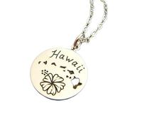 Collar de plata de ley 925 con el estado de Hawái, pequeño dije de flor de hibisco, joyería delicada y sencilla, colgante tropical, ideal para viajes a las islas hawaianas | Con cadena de 45 cm |