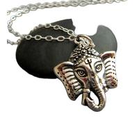 Collar de plata de ley 925 con el Señor Ganesha, Ganesa, colgante bohemio hindú, réplica de cabeza de elefante, joyería rústica, regalo único | Con cadena de 45 cm | Chapado en plata | L_PN_0499