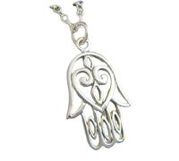 Collar de plata de ley 925 con filigrana de mano de Fátima y corazón, pequeño colgante de yoga zen, símbolo de protección de la fe, joyería khamsa chamsa | con cadena de 45 cm | chapado en plata |
