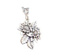 Collar de plata de ley 925 con flores de dalia y hojas. Pequeño símbolo de devoción, amor y belleza. Delicado amuleto floral, regalo botánico natural|Cadena de 45 cm|Chapado en plata|LK_PNK_02966