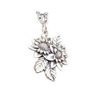 Collar de plata de ley 925 con flores de dalia y hojas. Pequeño símbolo de devoción, amor y belleza. Delicado amuleto floral, regalo botánico natural | Con cadena de 45 cm | Chapado en plata |