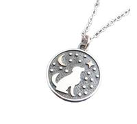 Collar de plata de ley 925 con forma de círculo de perro y luna de bronce. Símbolo del espíritu canino. Colgante de metal mixto con amuleto de fuerza y lealtad | Cadena de 45 cm | Chapado en