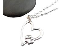 Collar de plata de ley 925 con forma de corazón y huella de perro, colgante pequeño con un gato, amuleto de amor animal, joyería sencilla para mamá de cuatro patas | Con cadena de 45 cm | Chapado